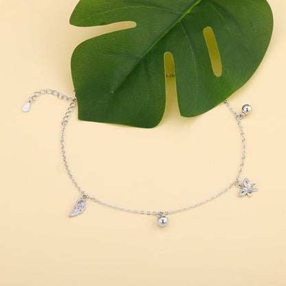 Silver Zircon Charm Anklet