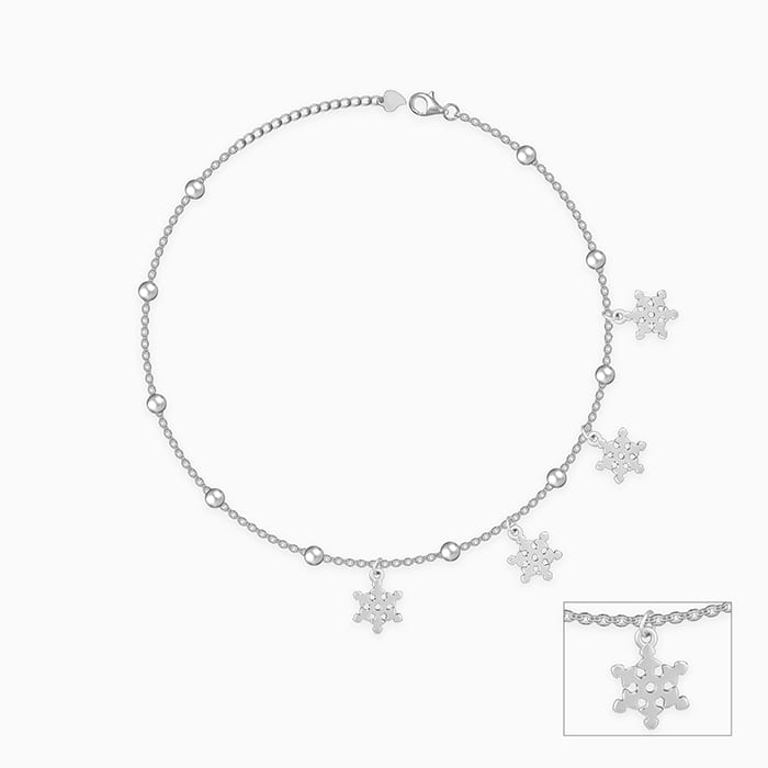 Silver Snowflake Charm Anklet