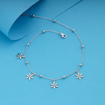 Silver Snowflake Charm Anklet