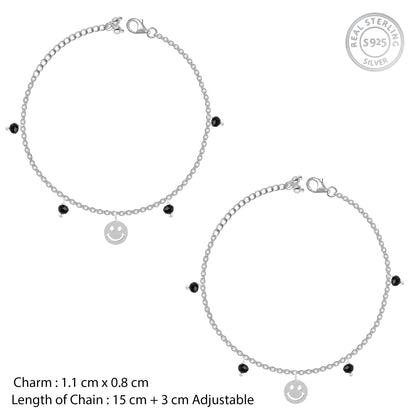 Silver Smiling Face Kids Anklet (1-3 yrs)