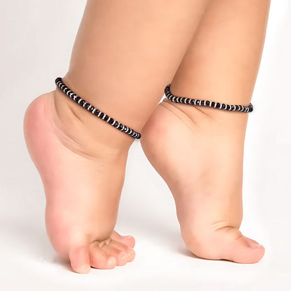 Silver Black Beads Kids Anklet