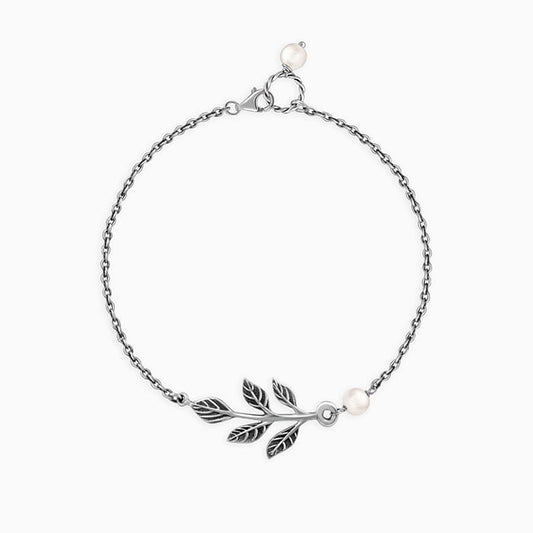 Oxidised Silver Leaf Bracelet