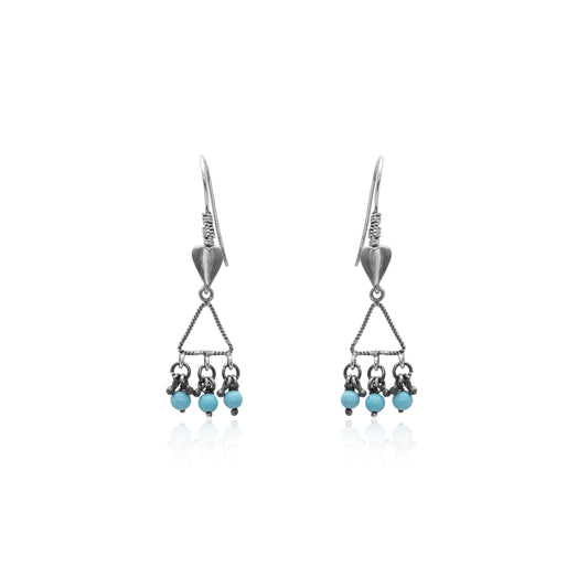 Oxidised Silver Turquoise Bead Triangle Earrings