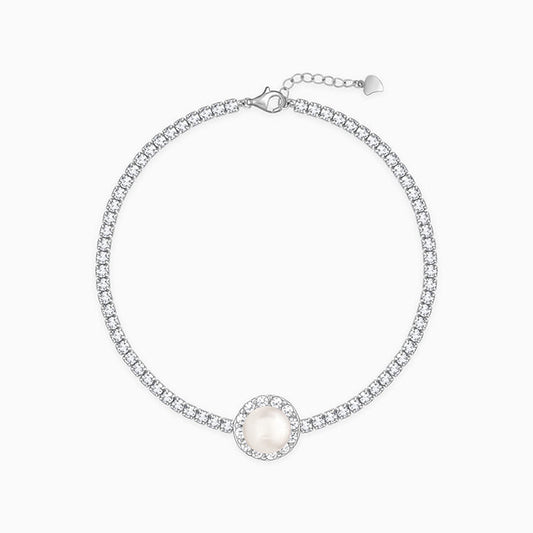 Silver Circle of Pearl Tennis Bracelet