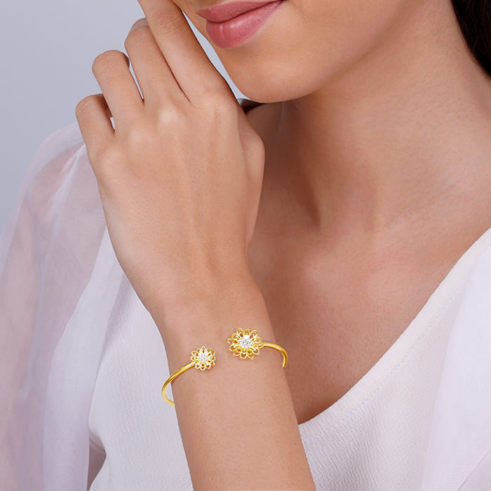 Golden Blooming Flower Cuff Bracelet