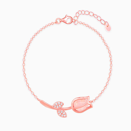 Rose Gold Pink Quartz Flower Bracelet