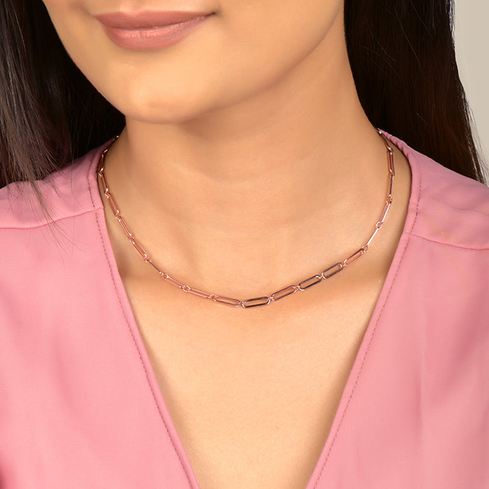 Rose Gold Elongated Link Chain Necklace