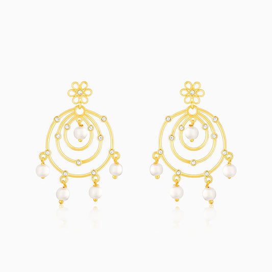 Golden Swirl Pearl Drop Chandbali Earrings