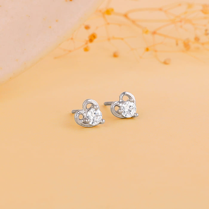 Anushka Sharma Silver Zircon Small Heart Studs