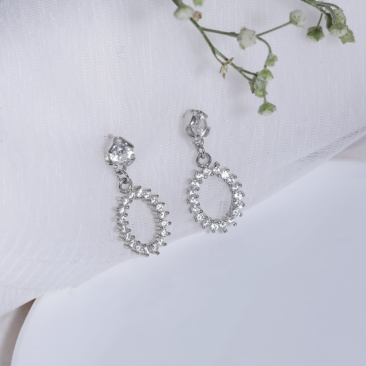 Silver Hollow Zircon Drop Studs