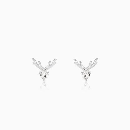 Silver Deer Heart Stud Earrings