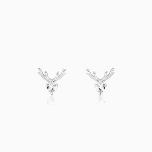 Silver Deer Heart Stud Earrings