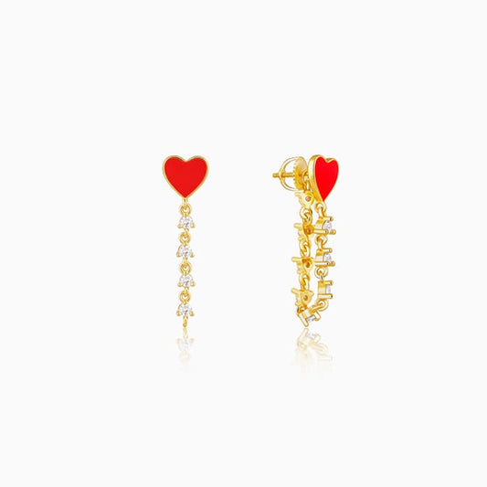 Golden Heart Chain Dangling Earrings