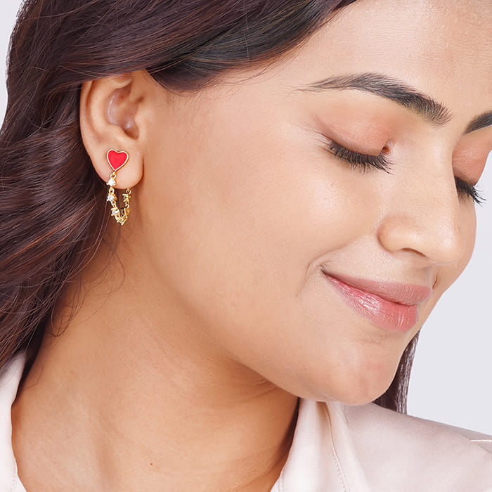 Golden Heart Chain Dangling Earrings