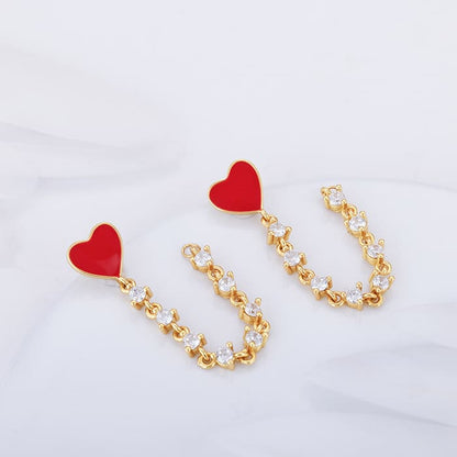 Golden Heart Chain Dangling Earrings