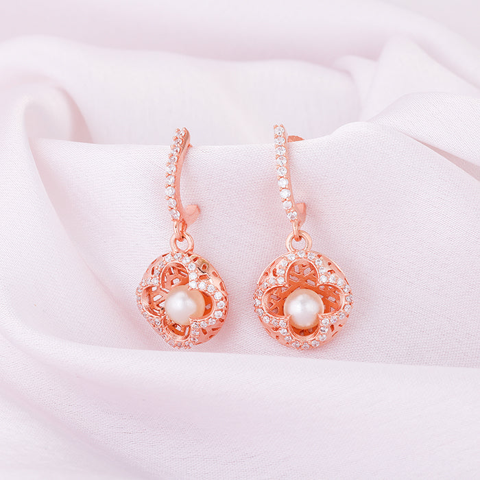 Rose Gold Filigree Pearl Grace Earrings