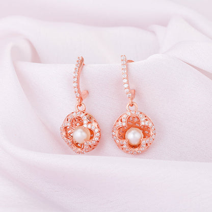 Rose Gold Filigree Pearl Grace Earrings