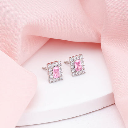 Silver Regal Pink Stud Earrings