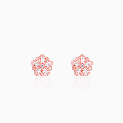 Rose Gold Baguette Flower Earrings