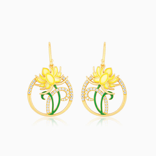 Golden Brilliant Brahma Kamal Earrings