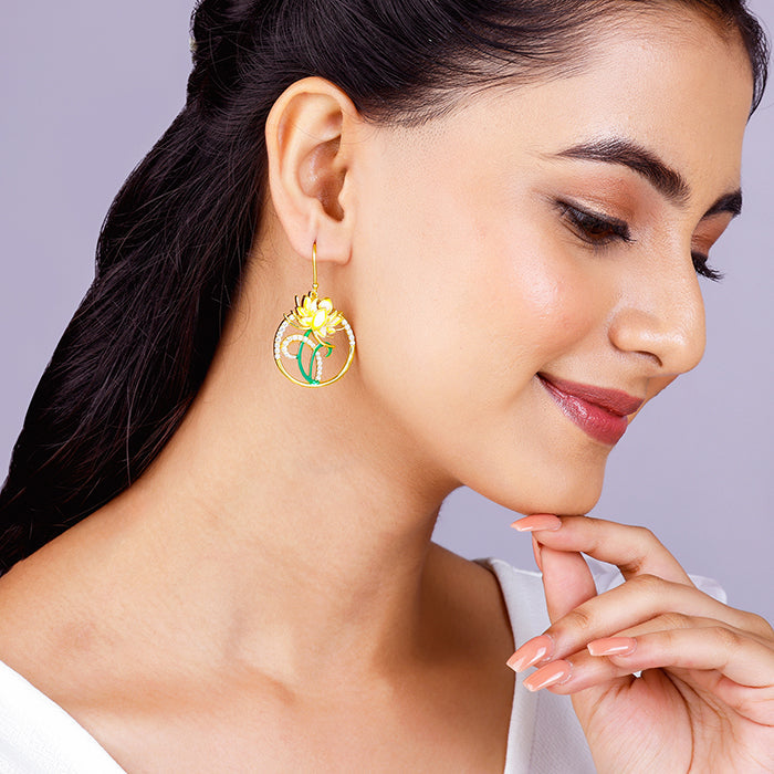 Golden Brilliant Brahma Kamal Earrings