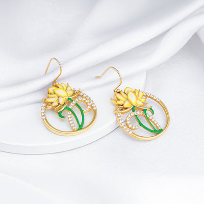 Golden Brilliant Brahma Kamal Earrings