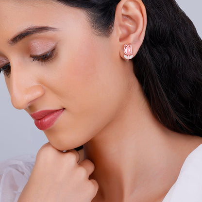 Rose Gold Pink Quartz Flower Earrings