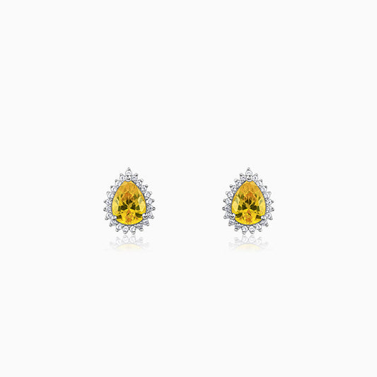 Silver Yellow Drop Earrings