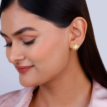 Anushka Sharma Golden Blooming Flower Stud Earrings