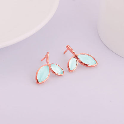 Rose Gold Aqua Dual Chalcedony Leaf Studs