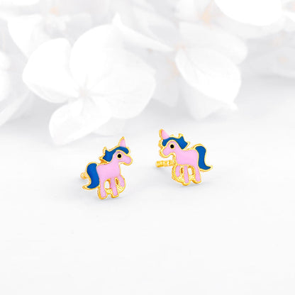 Silver Golden Pie Unicorn Kids Earrings (4-12 yrs)