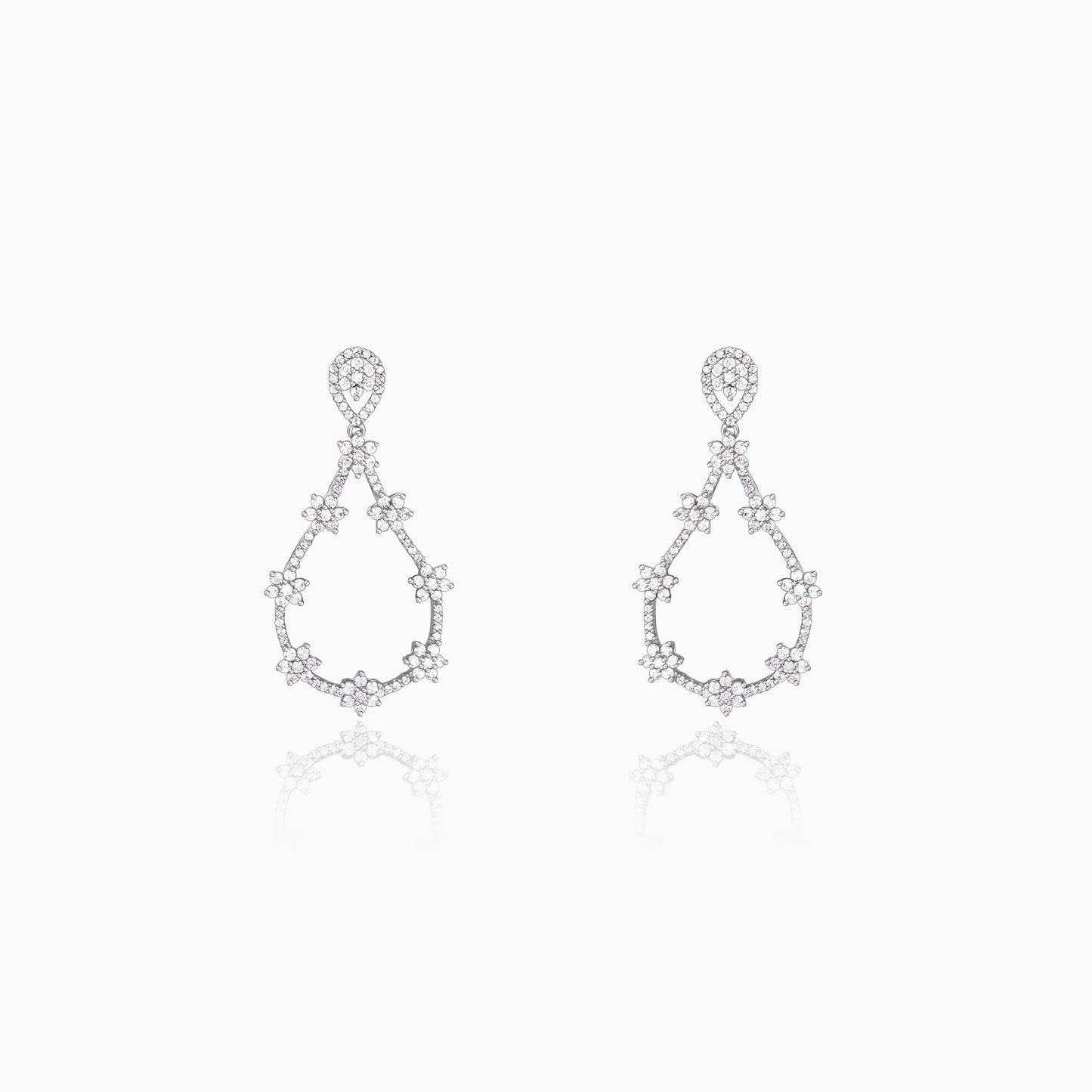 Silver Flower Studded Dangler Earrings