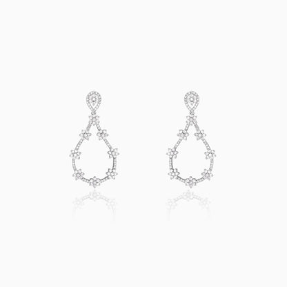 Silver Flower Studded Dangler Earrings