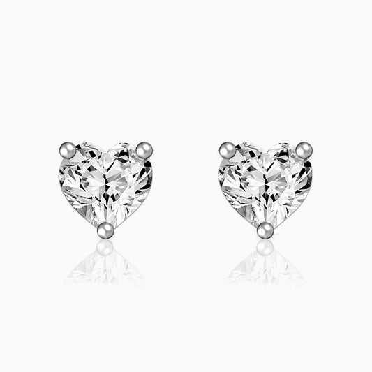 Silver Solitaire Heart Studs