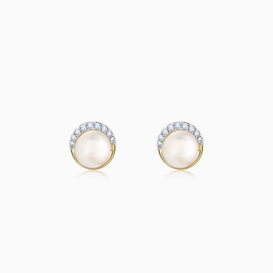 Gold Graceful Pearl Diamond Studs