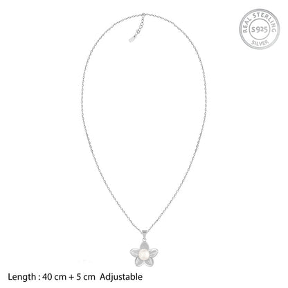 Silver Floral Pearl Pendant with Link Chain