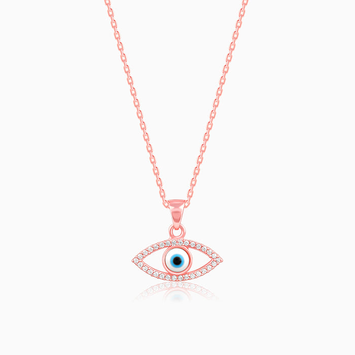 Rose Gold Evil Eye Pendant wiith Link Chain