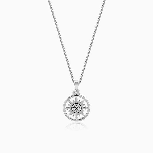 Silver Compass of Life Pendant with Box Chain For Him