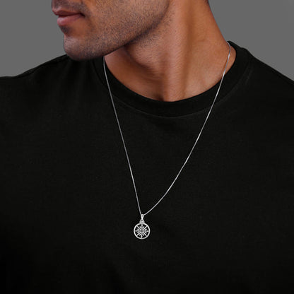 Silver Compass of Life Pendant with Box Chain For Him