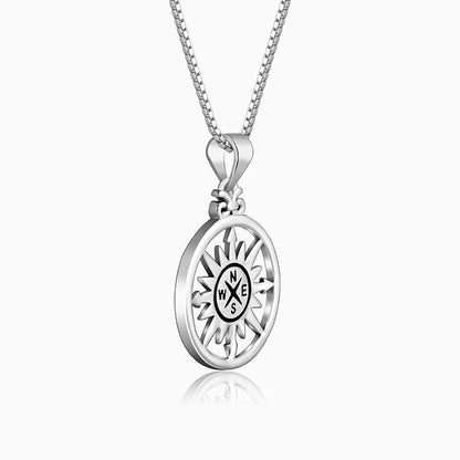 Silver Compass of Life Pendant with Box Chain For Him