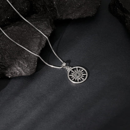 Silver Compass of Life Pendant with Box Chain For Him