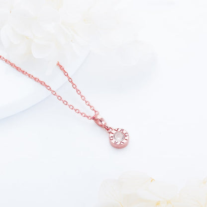 Rose Gold Minimal Zircon Pendant with Link Chain