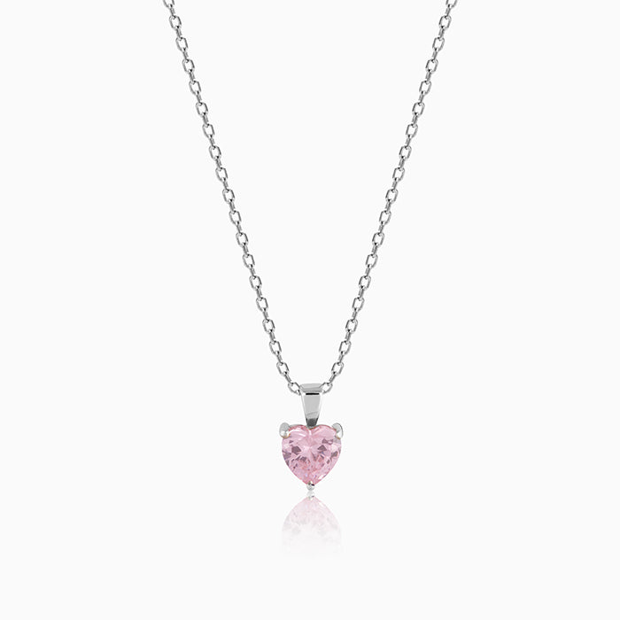 Silver Pink Heart Pendant with Link Chain