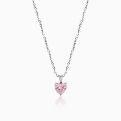 Silver Pink Heart Pendant with Link Chain