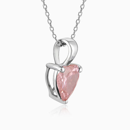 Silver Pink Heart Pendant with Link Chain