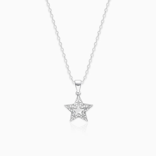 Silver Shining Star Pendant with Link Chain