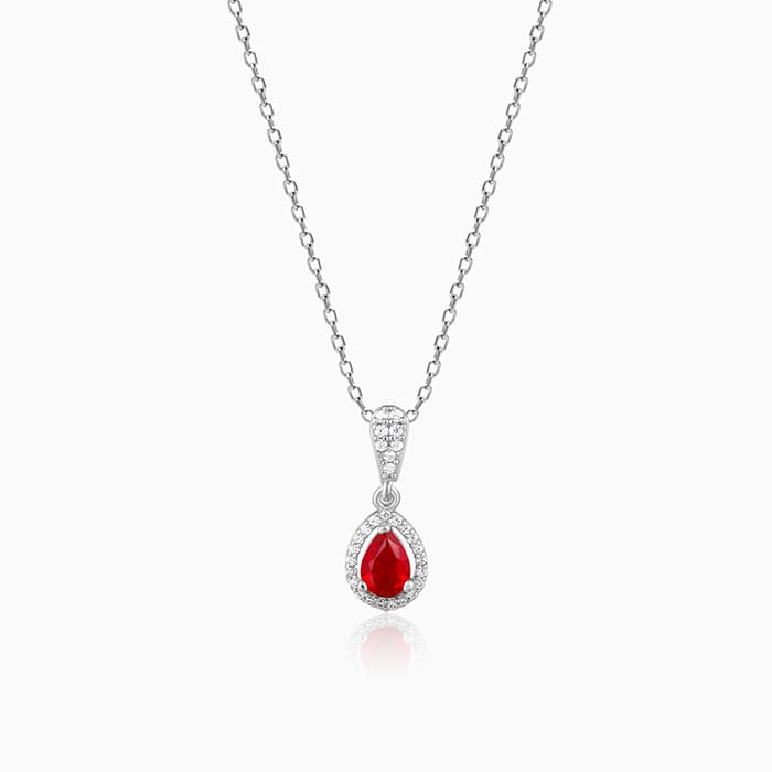 Silver Radiant Ruby Pendant With Link Chain