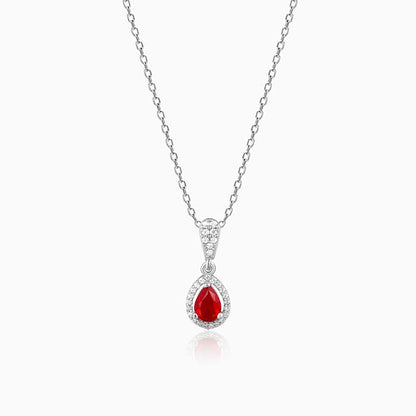 Silver Radiant Ruby Pendant With Link Chain