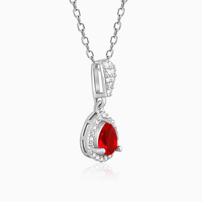 Silver Radiant Ruby Pendant With Link Chain