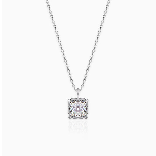 Silver Zircon Square Pendant with Link Chain